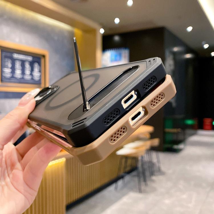 For iPhone 16 Skin Feel Frameless MagSafe PC Phone Case with Fold Holder(Grey) - iPhone 16 Cases by PMc TechLife | Online Shopping South Africa | PMc TechLife | Buy Now Pay Later Mobicred