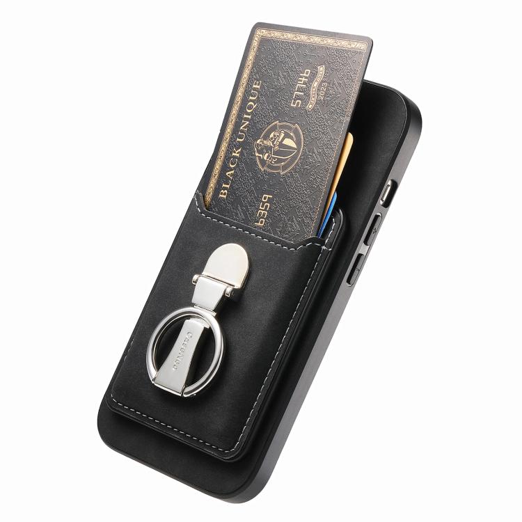 For Huawei Mate 70 Retro Folding Ring Holder Card Bag MagSafe Phone Case(Black) - Huawei Cases by PMC TechLife | Online Shopping South Africa | PMC TechLife | Buy Now Pay Later Mobicred