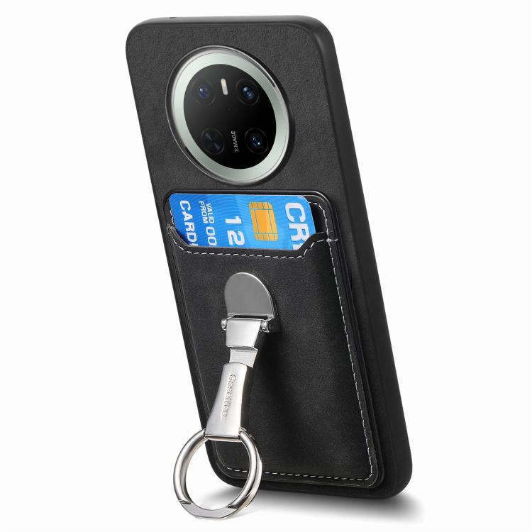 For Huawei Mate 70 Retro Folding Ring Holder Card Bag MagSafe Phone Case(Black) - Huawei Cases by PMC TechLife | Online Shopping South Africa | PMC TechLife | Buy Now Pay Later Mobicred
