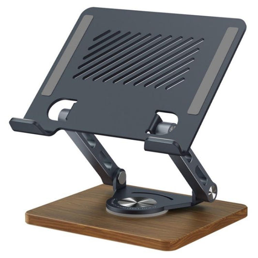 J27 Desktop Foldable Rotating Wooden Base Tablets Laptops Metal Cooling Holder(Grey) - Laptop Stand by PMC Jewellery | Online Shopping South Africa | PMC Jewellery | Buy Now Pay Later Mobicred