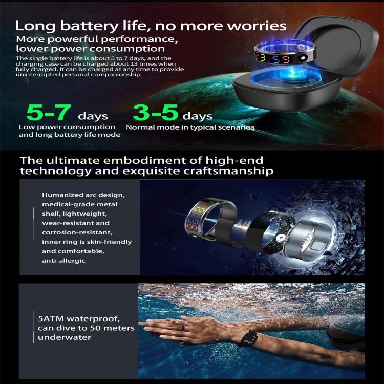 R12 SIZE 9 Smart Ring, Support Heart Rate / Blood Oxygen / Sleep / Multiple Sports Modes(Black) - free shipping - PMC TechLife - Order now!