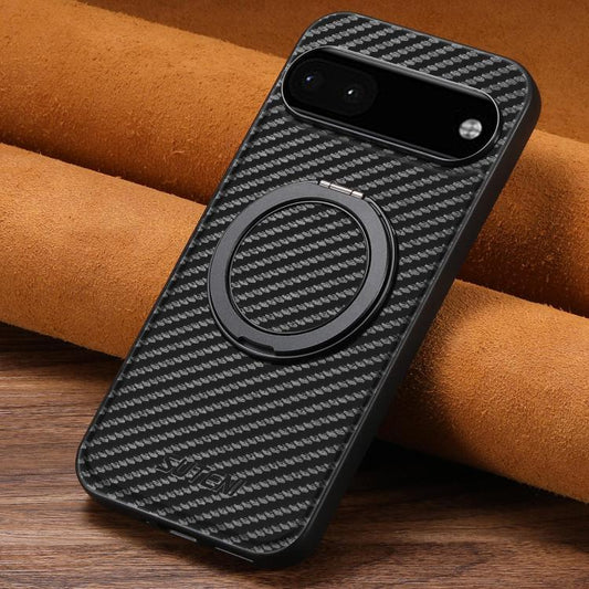 For Google Pixel 6a Suteni G3 Carbon Fiber Leather 360 Rotation Holder MagSafe Phone Case(Black) - Google Cases by Suteni | Online Shopping South Africa | PMC Jewellery | Buy Now Pay Later Mobicred