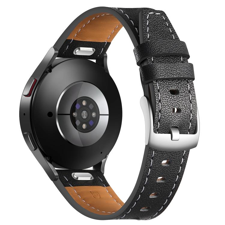 20mm Push Button Silver Steel Buckle Genuine Leather Watch Band(Black) - free shipping - PMC TechLife - Order now!