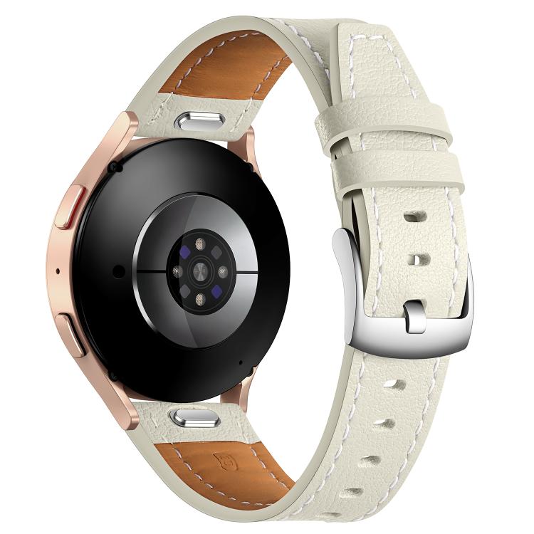 22mm Push Button Silver Steel Buckle Genuine Leather Watch Band(Beige) - free shipping - PMC TechLife - Order now!