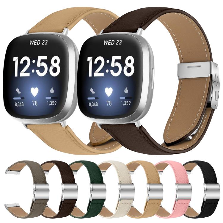 For Fitbit Versa 3 / 4 Lychee Texture Silver Turtle Back Buckle Leather Watch Band(Camel) - free shipping - PMC TechLife - Order now!