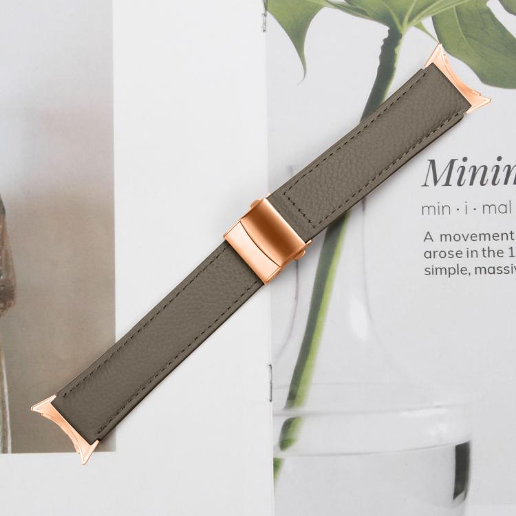 For Google Pixel Watch / Watch 2 / 3 41mm Lychee Texture Rose Gold Turtle Back Buckle Leather Watch Band(Gray) - free shipping - PMC TechLife - Order now!