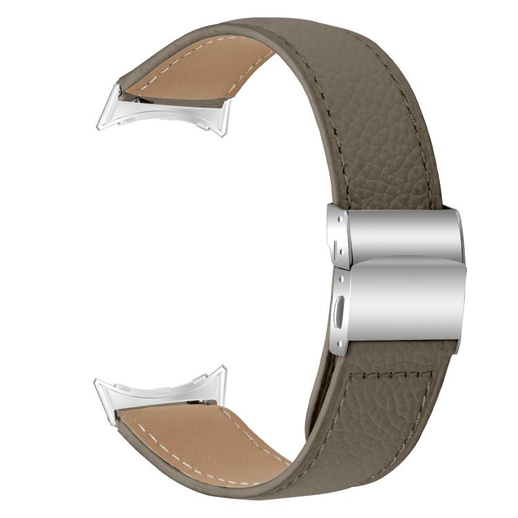 For Google Pixel Watch / Watch 2 / 3 41mm Lychee Texture Silver Turtle Back Buckle Leather Watch Band(Gray) - free shipping - PMC TechLife - Order now!