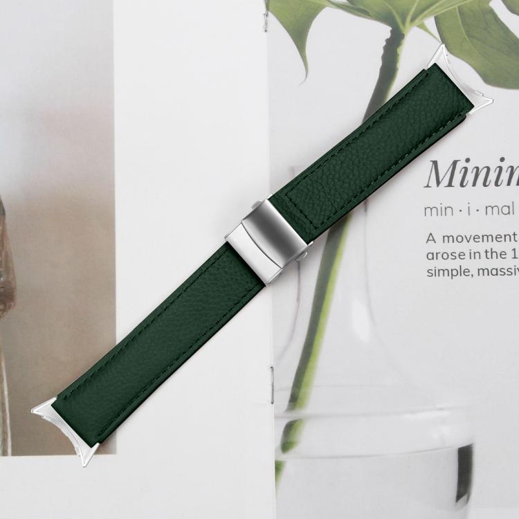 For Google Pixel Watch / Watch 2 / 3 41mm Lychee Texture Silver Turtle Back Buckle Leather Watch Band(Green) - free shipping - PMC TechLife - Order now!