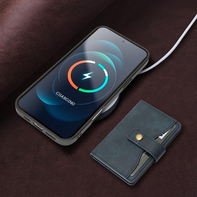 For iPhone 17 Kalebol Magnetic Button Card Bag MagSafe Ring Leather Phone Case(Blue) - iPhone 17 Cases by Kalebol | Online Shopping South Africa | PMC TechLife | Buy Now Pay Later Mobicred