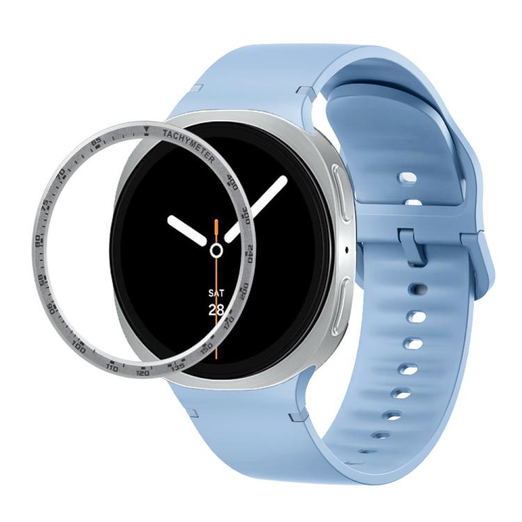 For Samsung Galaxy Watch8 44mm Speed Bezel and Solid Color Stitched Silicone Watch Band(Light Blue Silver) - free shipping - PMC TechLife - Order now!