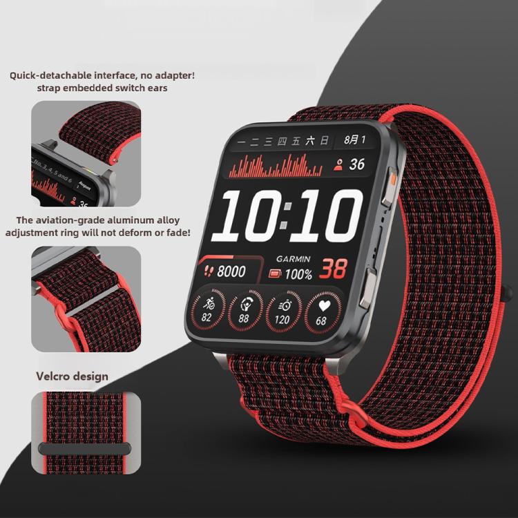 For Garmin Venu X1 Two Section Metal Ring Nylon Hook and Loop Fastener Watch Band(Red) - free shipping - PMC TechLife - Order now!