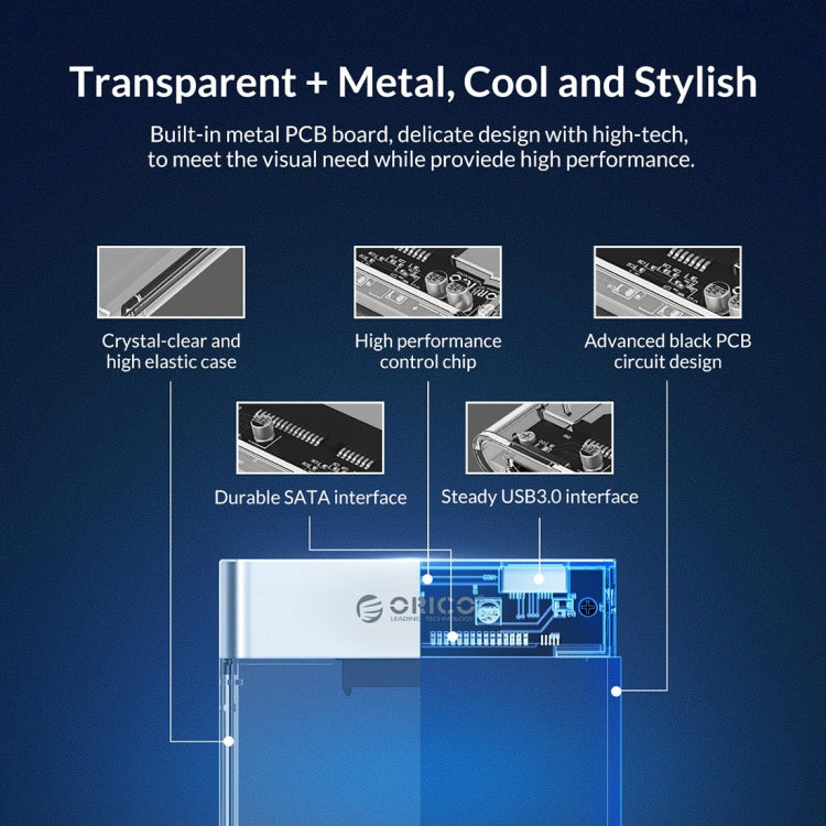 ORICO 2129U3 2.5 inch Transparent USB 3.0 Hard Drive Enclosure - HDD Enclosure by ORICO | Online Shopping South Africa | PMC Jewellery | Buy Now Pay Later Mobicred