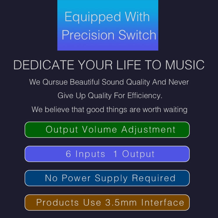 B017 6 Input 1 Output Audio Signal Selection Switcher Output Volume Adjustment Control 3.5mm Interface -  by PMC Jewellery | Online Shopping South Africa | PMC Jewellery | Buy Now Pay Later Mobicred