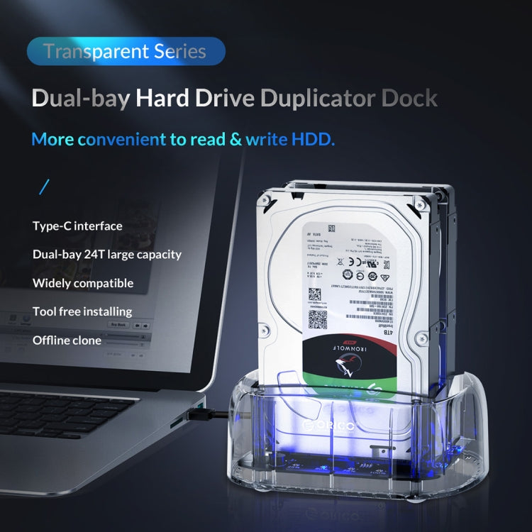 ORICO 6239C3 2.5/3.5inch 2 Bay Transparent Type-C Hard Drive Dock - HDD Enclosure by ORICO | Online Shopping South Africa | PMC Jewellery | Buy Now Pay Later Mobicred