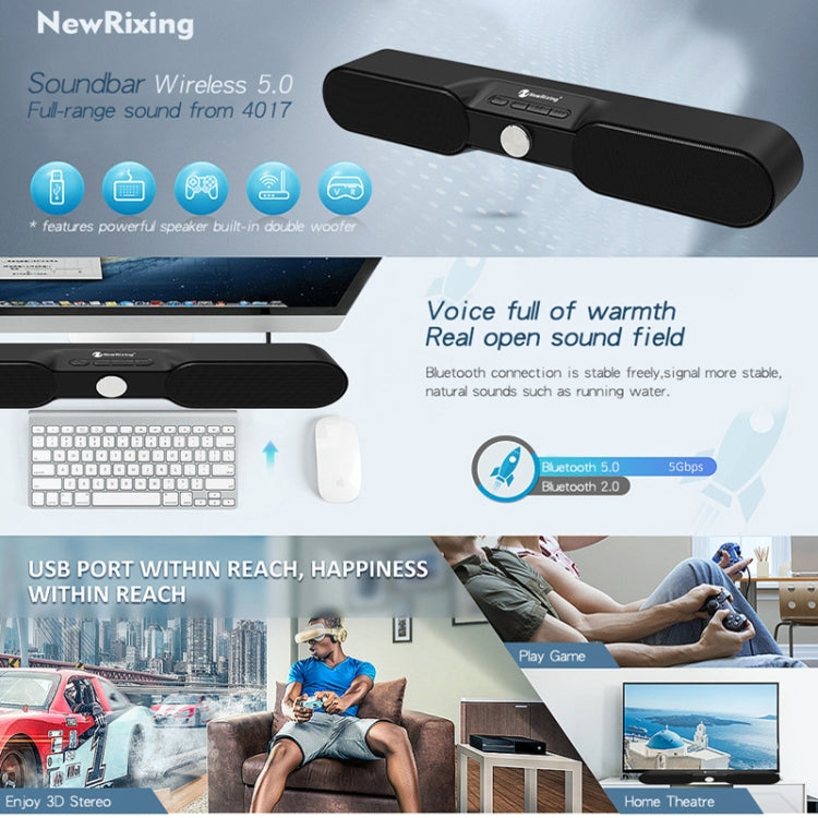 New Rixing NR4017 Portable 10W Stereo Surround Soundbar Bluetooth Speaker with Microphone(Gray) - Desktop Speaker by NewRixing | Online Shopping South Africa | PMC Jewellery | Buy Now Pay Later Mobicred