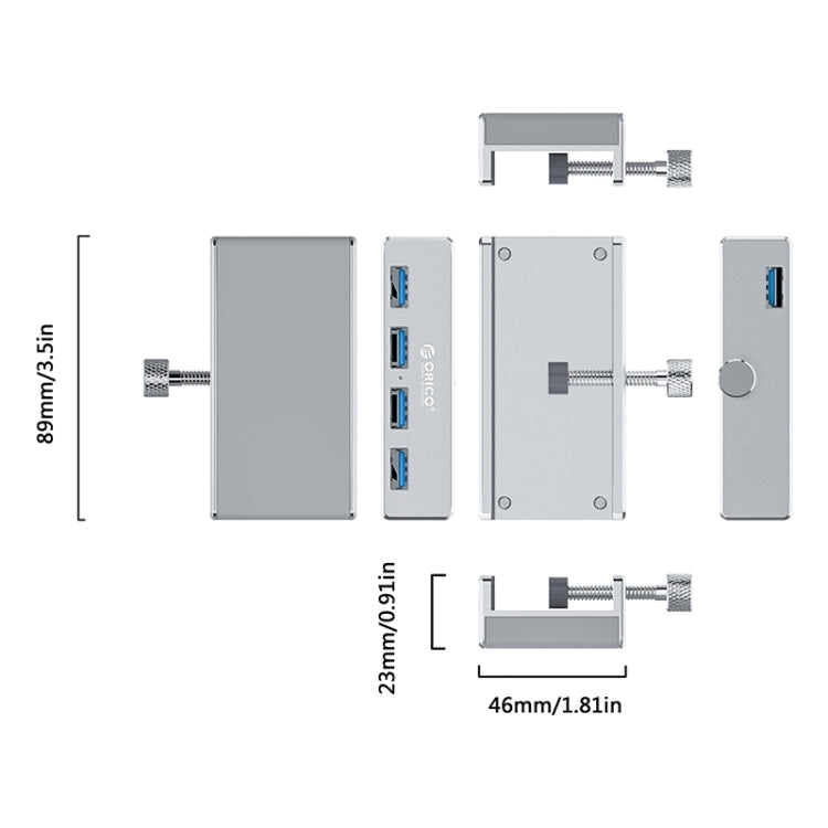 ORICO  MH4PU-P Aluminum Alloy 4 Ports USB3.0 Clip-type HUB(Silver) - USB 3.0 HUB by ORICO | Online Shopping South Africa | PMC Jewellery | Buy Now Pay Later Mobicred