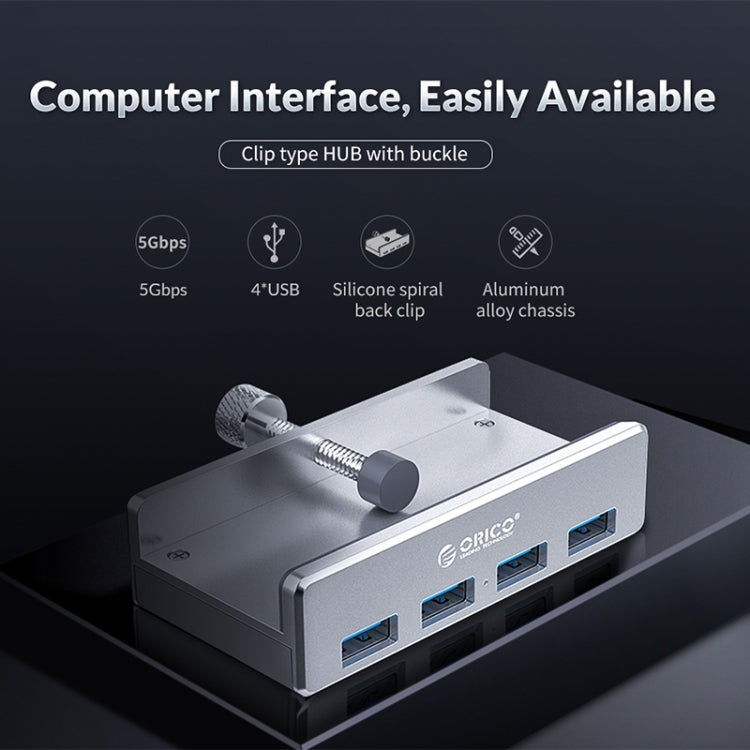 ORICO  MH4PU-P Aluminum Alloy 4 Ports USB3.0 Clip-type HUB(Silver) - USB 3.0 HUB by ORICO | Online Shopping South Africa | PMC Jewellery | Buy Now Pay Later Mobicred