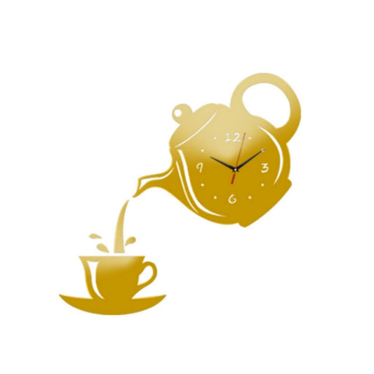 Creative DIY Acrylic Coffee Cup Teapot 3D Wall Clock Decorative Kitchen Wall Clocks Living Room Dining Room Home Decor Clock(Gold) - Wall Clock by PMC Jewellery | Online Shopping South Africa | PMC Jewellery | Buy Now Pay Later Mobicred