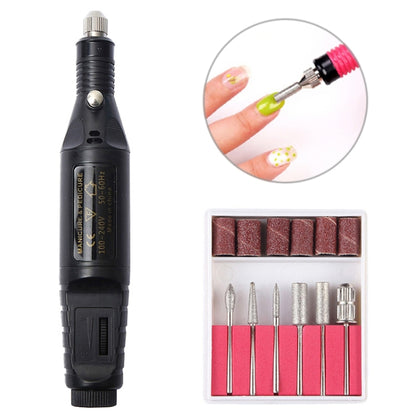 1 Set Power Professional Electric Manicure Machine Pen Pedicure Nail File Nail Tools 6 bits Drill Nail Drill Machine(EU Black) - Grinding Tools & Accessories by PMC Jewellery | Online Shopping South Africa | PMC Jewellery | Buy Now Pay Later Mobicred