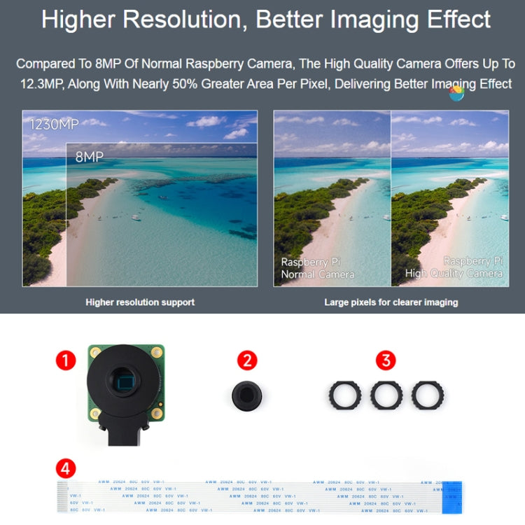 Waveshare For Raspberry Pi Camera M12 High Sensitivity Lens, 12.3MP IMX477R Sensor, 23945 - free shipping - PMC TechLife - Order now!