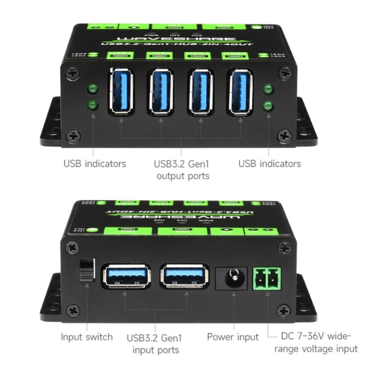 Waveshare 23929 USB HUB, Extending 4 X USB 3.2 Ports, Switchable Dual Hosts, Multi Protections - free shipping - PMC Jewellery - Order now!