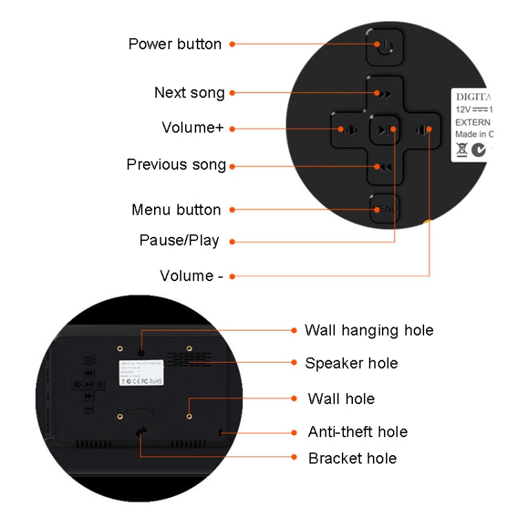 DPF-1201 12 inch 1280x800 Resolution Wall Mounted Advertising Machine LCD Electronic Photo Frame, Plug:EU Plug(Black) - 11-15 inch by PMC Jewellery | Online Shopping South Africa | PMC Jewellery | Buy Now Pay Later Mobicred