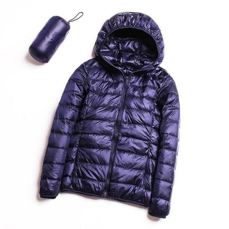 Casual Ultra Light White Duck Down Jacket Women Autumn Winter Warm Coat Hooded Parka, Size:L(Navy Blue) - Down Jacket by PMC Jewellery | Online Shopping South Africa | PMC Jewellery