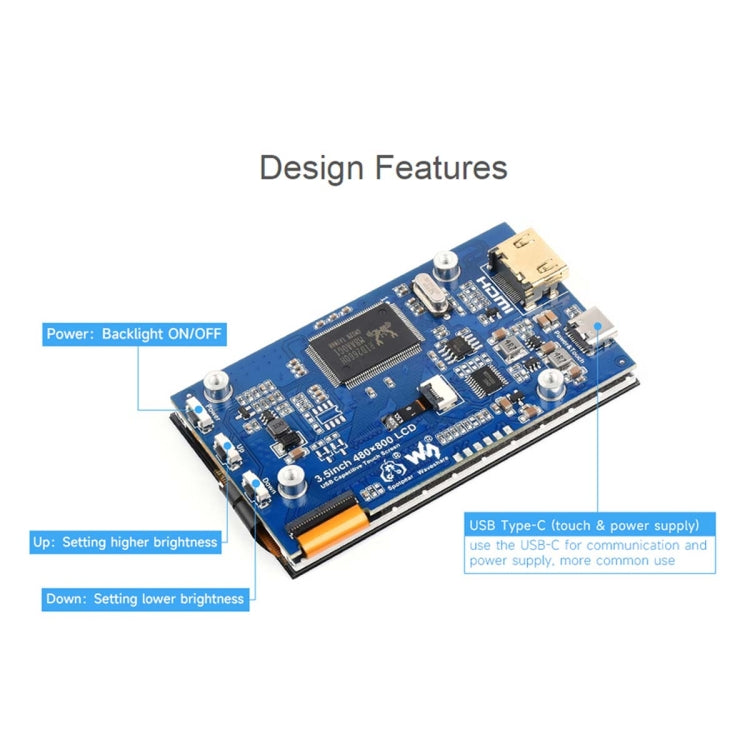 Waveshare 3.5inch 480x800 IPS Capacitive Touch LCD Display For Raspberry Pi ,HDMI Interface - free shipping - PMC TechLife - Order now!