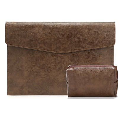 PU Leather Litchi Pattern Sleeve Case For 14 Inch Laptop, Style: Liner Bag + Power Bag  (Dark Brown) - 14.1 inch by PMC Jewellery | Online Shopping South Africa | PMC Jewellery | Buy Now Pay Later Mobicred