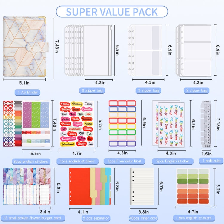 A6 Loose-leaf Notebook Budget Book Marbled Handbook,Style: Deluxe Model(Green) - free shipping - PMc TechLife - Order now!