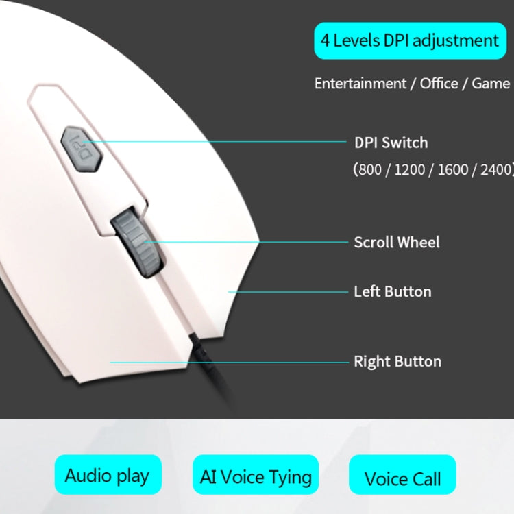 Pcsensor MOS4 4 Keys 2400DPI Game Intelligent Voice Recognition Input Mouse, Cable Length: 1.5m(Mute) - Wired Mice by Pcsensor | Online Shopping South Africa | PMC Jewellery | Buy Now Pay Later Mobicred