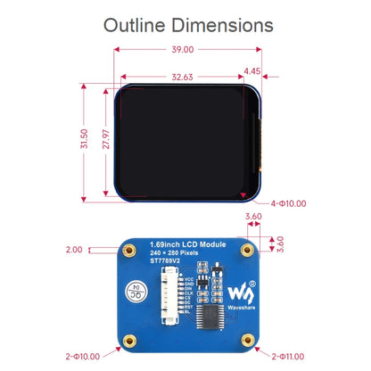 Waveshare 1.69 Inch 240×280 Resolution IPS LCD Display Module With SPI Interface - LCD & LED Display Module by Waveshare | Online Shopping South Africa | PMC Jewellery