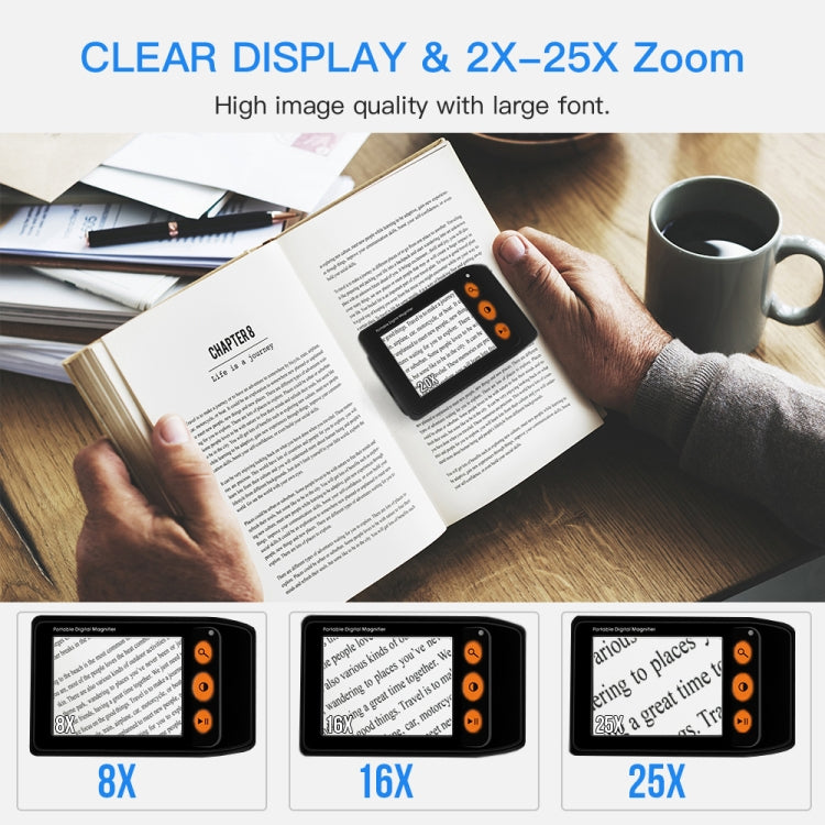 3.5 Inch 2X-25X High-Definition Handheld  Magnifying Glass Electronic Vision Aid(Black) - Hand Held Style by PMC TechLife | Online Shopping South Africa | PMC TechLife | Buy Now Pay Later Mobicred