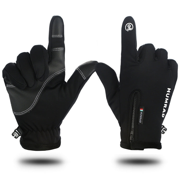 HUMRAO Outdoor Riding Gloves Winter Velvet Thermal Gloves Ski Motorcycle Waterproof Non-Slip Gloves, Size: L(Black) - Locomotive Gloves by PMC Jewellery | Online Shopping South Africa | PMC Jewellery