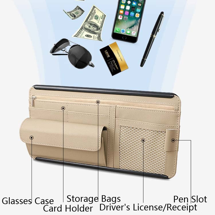 Car Sun Block Glasses Case Document Holder Car Plastic Frame Zipper Type Multi-Function Card Bag Storage Bag(Brown) - Sunglasses & Glasses Clips by PMC Jewellery | Online Shopping South Africa | PMC Jewellery | Buy Now Pay Later Mobicred