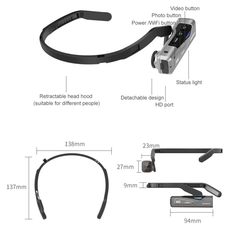 ORDRO EP7 4K Head-Mounted  Auto Focus Live Video Smart Sports Camera, Style:Without Remote Control(Silver Black) - Sports Camera by PMC TechLife | Online Shopping South Africa | PMC TechLife | Buy Now Pay Later Mobicred