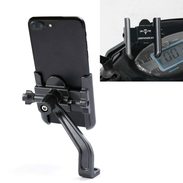 BENGGUO Bicycle Aluminum Alloy Mobile Phone Holder Electric Motorcycle Anti-Vibration Navigation Fixed Mobile Phone Holder Riding Equipment, Style:Rearview Mirror Installation(Titanium) - Holders by BENGGUO | Online Shopping South Africa | PMC Jewellery | Buy Now Pay Later Mobicred