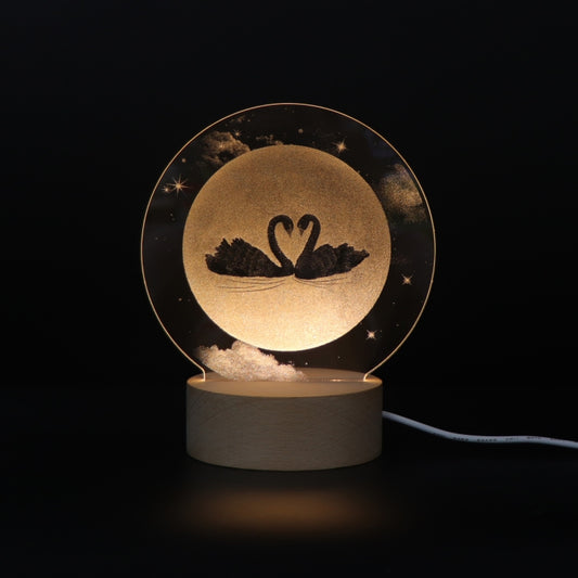 3D Atmosphere Decorative Light Acrylic Inner Carved LED Night Light Creative Girl Table Lamp(Full Moon Swan) - Novelty Lighting by PMC Jewellery | Online Shopping South Africa | PMC Jewellery | Buy Now Pay Later Mobicred