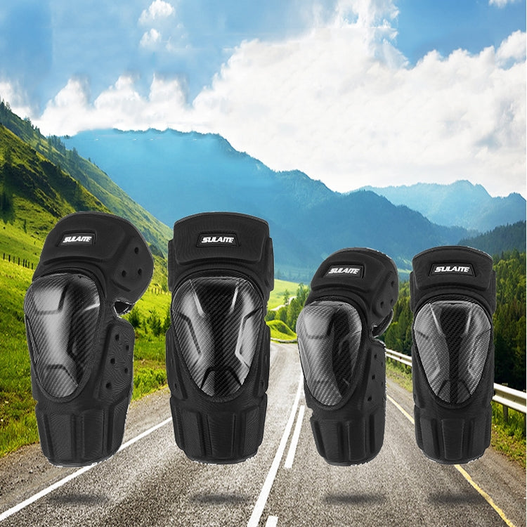 SULAITE Off-Road Motorcycle Windproof Warmth Drop-Proof Breathable Carbon Fiber Protective Gear, Specification: Knee Pads+Elbow Pads - Protective Gear by SULAITE | Online Shopping South Africa | PMC Jewellery | Buy Now Pay Later Mobicred