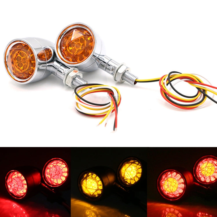 1pair Motorcycle Universal Retro LED Turn Signal Light(Electroplating Shell Yellow Cover) - Turn Signal by PMC TechLife | Online Shopping South Africa | PMC TechLife | Buy Now Pay Later Mobicred