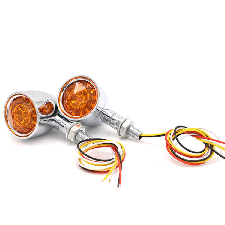 1pair Motorcycle Universal Retro LED Turn Signal Light(Electroplating Shell Yellow Cover) - Turn Signal by PMC TechLife | Online Shopping South Africa | PMC TechLife | Buy Now Pay Later Mobicred