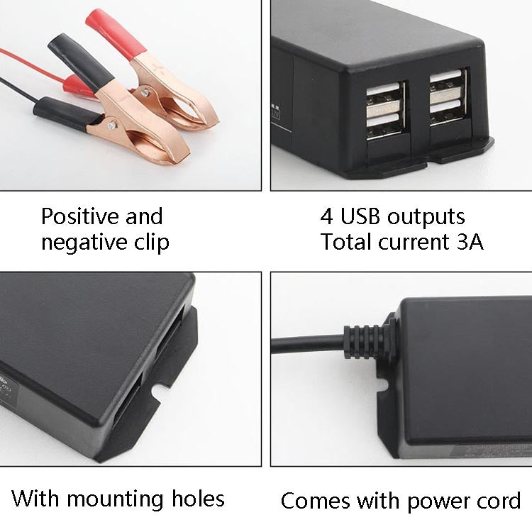 12/24V 4 USB Interface Motorcycle Car Mobile Phone Charger - Battery Charger by PMC TechLife | Online Shopping South Africa | PMC TechLife | Buy Now Pay Later Mobicred