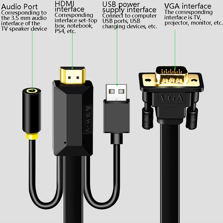 2m JH HV10 1080P HDMI to VGA Cable Projector TV Box Computer Notebook Industrial Display Adapter Cable - Cable by JH | Online Shopping South Africa | PMC TechLife | Buy Now Pay Later Mobicred