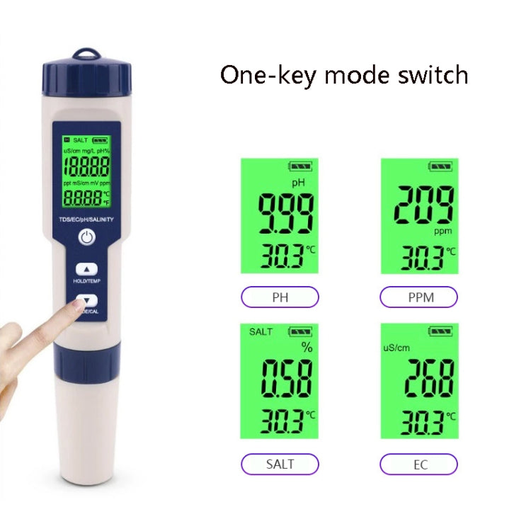 EZ-9909 PH/Salinity/Temperature/TDS/EC 5-in-1 Test Pen Multifunctional Water Quality Detector - free shipping - PMC Jewellery - Order now!