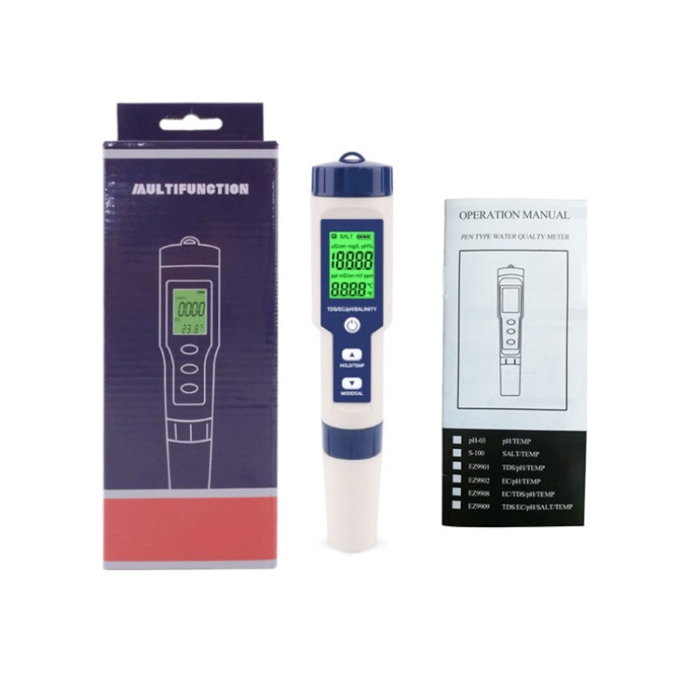 EZ-9909 PH/Salinity/Temperature/TDS/EC 5-in-1 Test Pen Multifunctional Water Quality Detector - free shipping - PMC Jewellery - Order now!