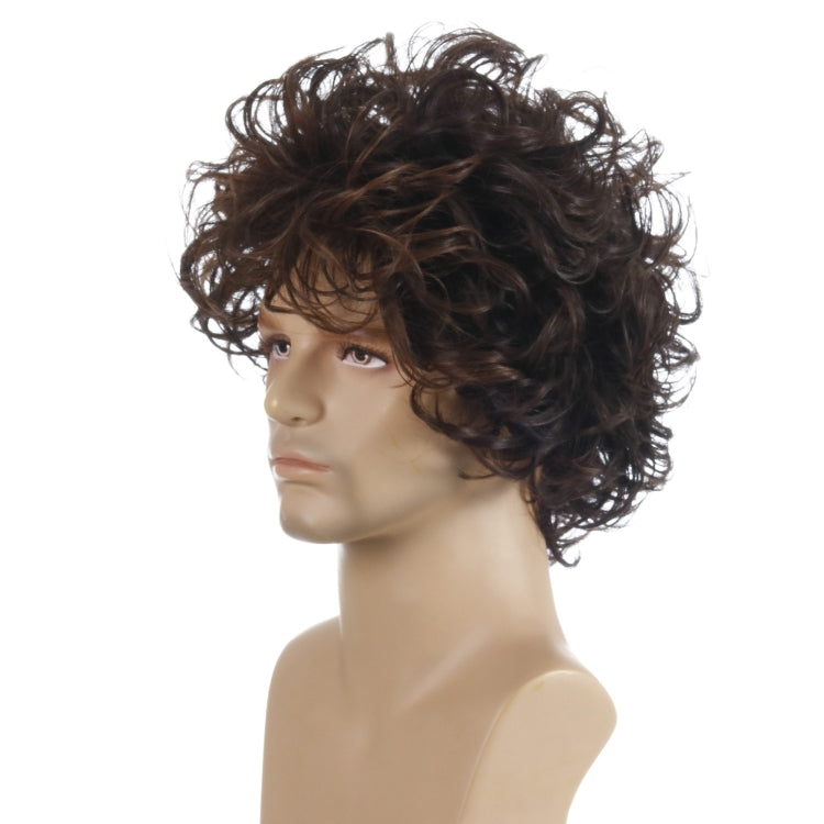 Men Fluffy Short Curly Wig Sets(Black Brown) - Wigs by PMC Jewellery | Online Shopping South Africa | PMC Jewellery