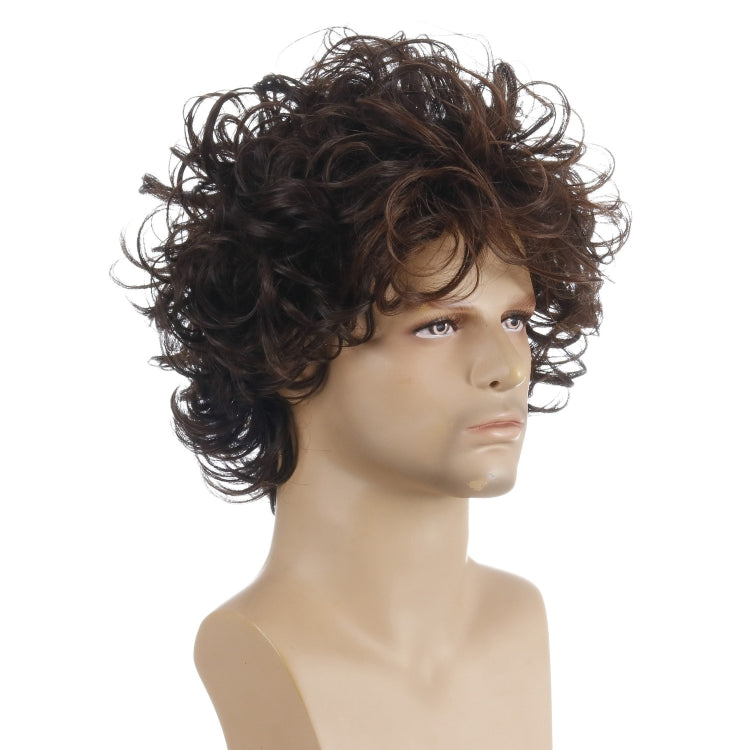 Men Fluffy Short Curly Wig Sets(Black Brown) - Wigs by PMC Jewellery | Online Shopping South Africa | PMC Jewellery