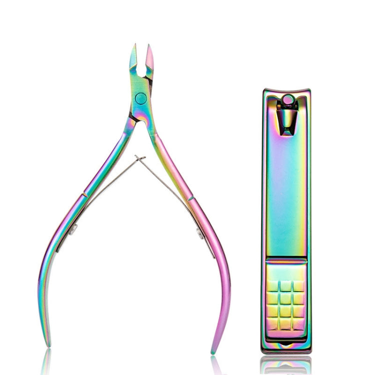 2 In 1 FABIYAN Color Titanium Nail Art Tool Set Dead Skin Shears Steel Push Nail File Pliers - Nail Clipper by PMC Jewellery | Online Shopping South Africa | PMC Jewellery | Buy Now Pay Later Mobicred