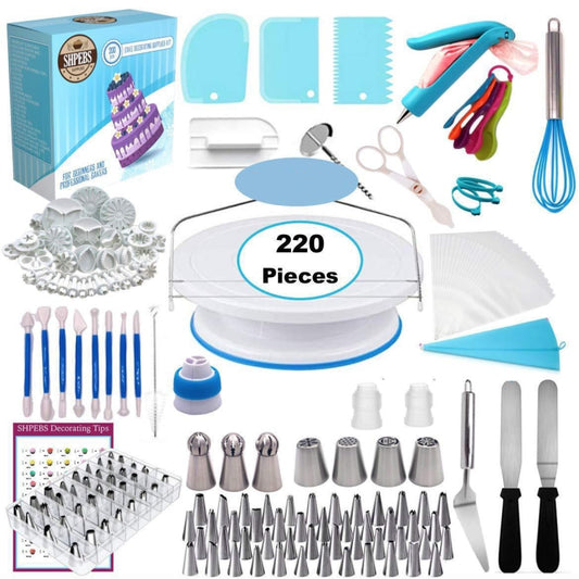 220 in 1 Cake Turntable Decorating Nozzle Set Baking Tool Fondant Mold Set - Food Molds by PMC Jewellery | Online Shopping South Africa | PMC Jewellery