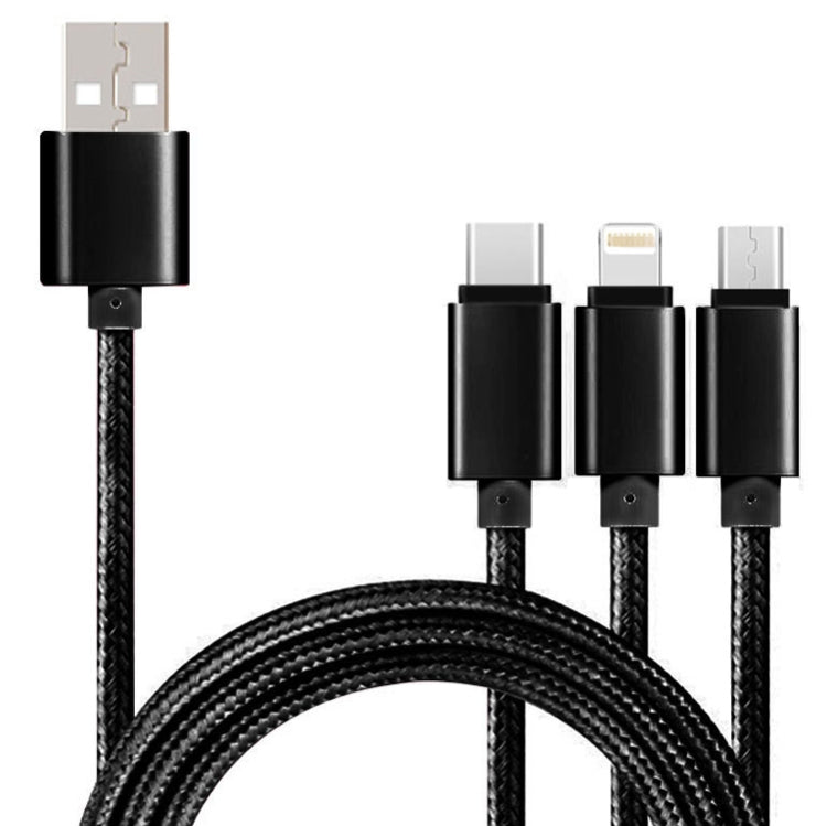 5 PCS 2A 3 In 1 USB To USB-C / Type-C + 8 Pin + Micro USB Braided Data Cable(Black) - Multifunction Cable by PMC Jewellery | Online Shopping South Africa | PMC Jewellery | Buy Now Pay Later Mobicred